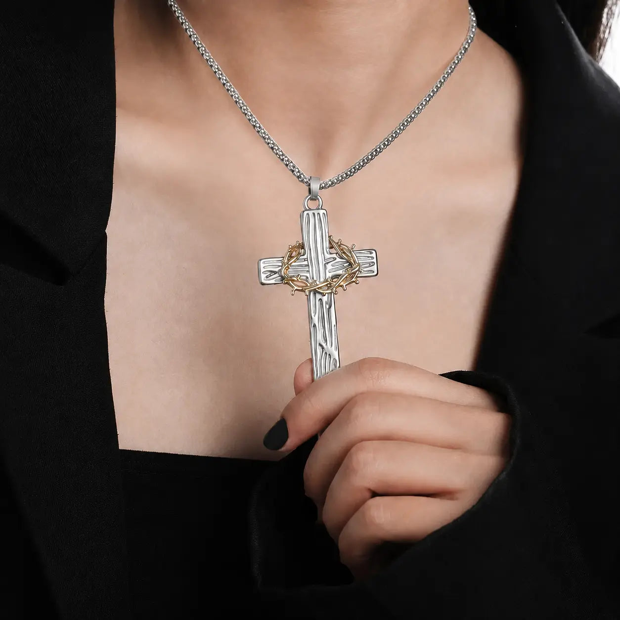 Colar Masculino Pingente Crucifixo Jesus Prata Santo Altar
