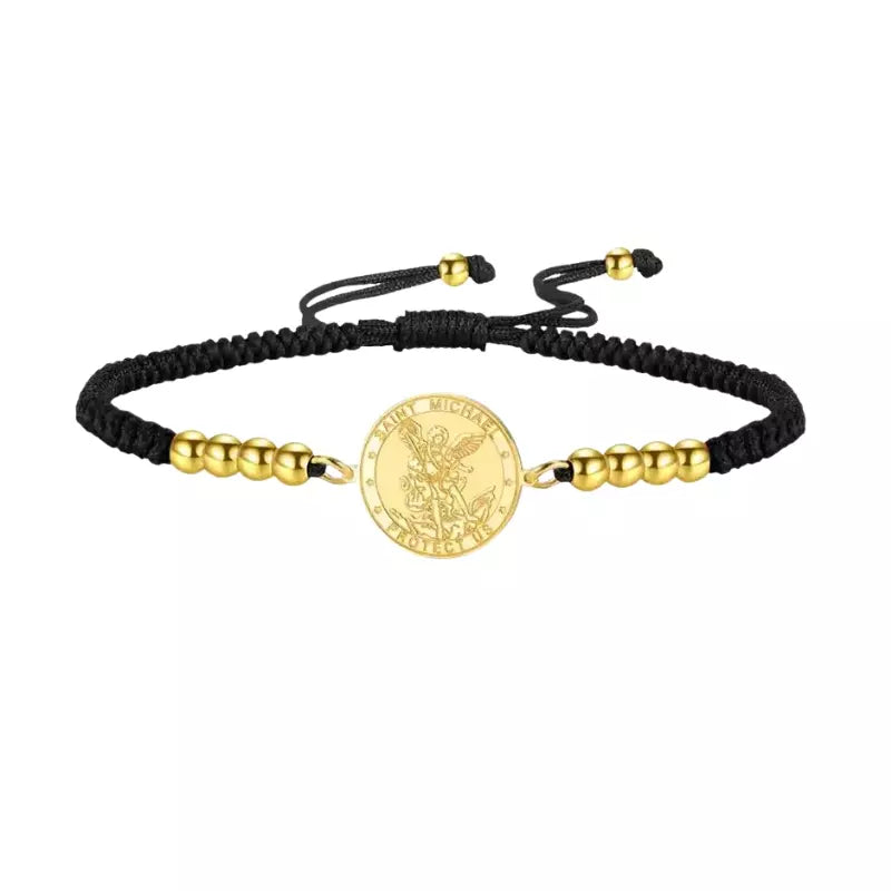 Pulseira Medalha São Miguel Arcanjo Preta Santo Altar