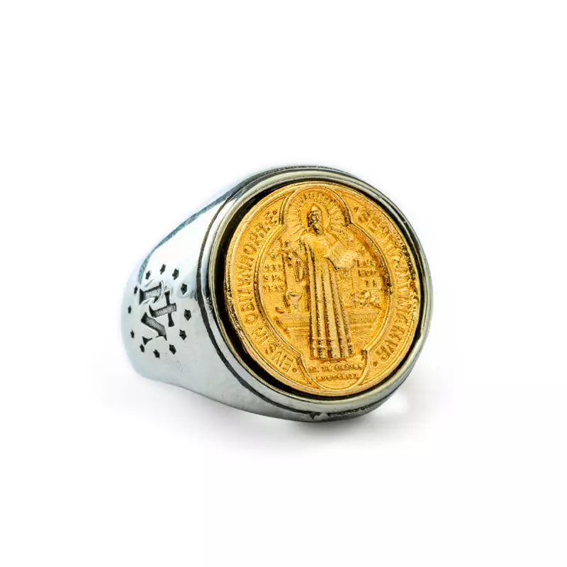 Anel_Sao_Bento_Prata_com_Dourado_Medalha_de_Sao_Bento_Santo_Altar_1