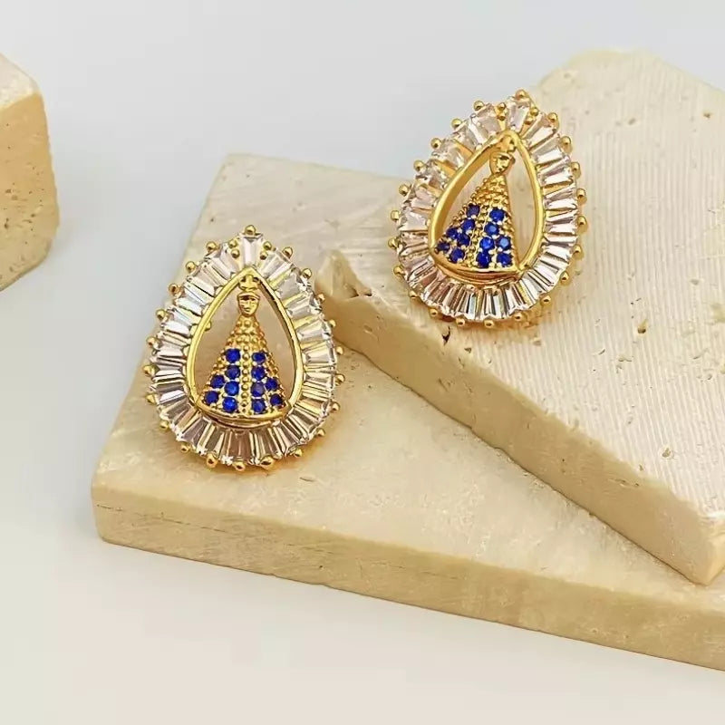 Brinco Nossa Senhora Aparecida Gota com Zircônia Grande Santo Altar