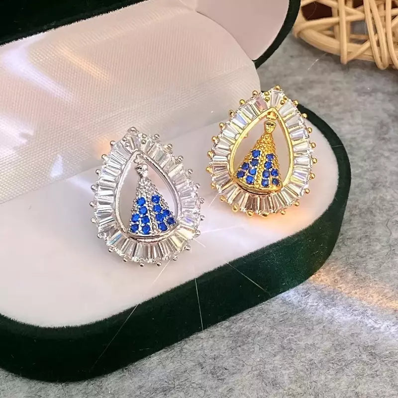 Brinco Nossa Senhora Aparecida Gota com Zircônia Grande Santo Altar