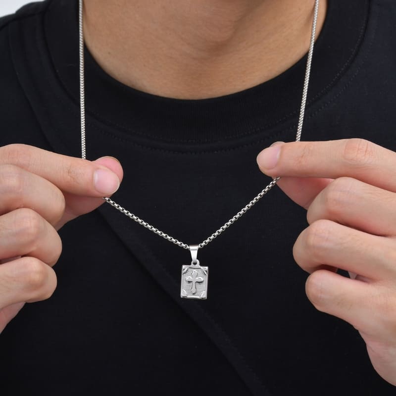 Colar Masculino Prata Pingente Crucifixo Medalha Santo Altar