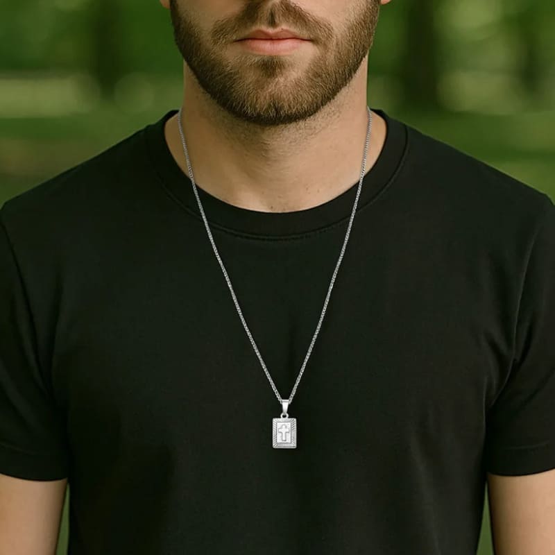 Colar Masculino Prata Pingente Crucifixo Medalha Santo Altar