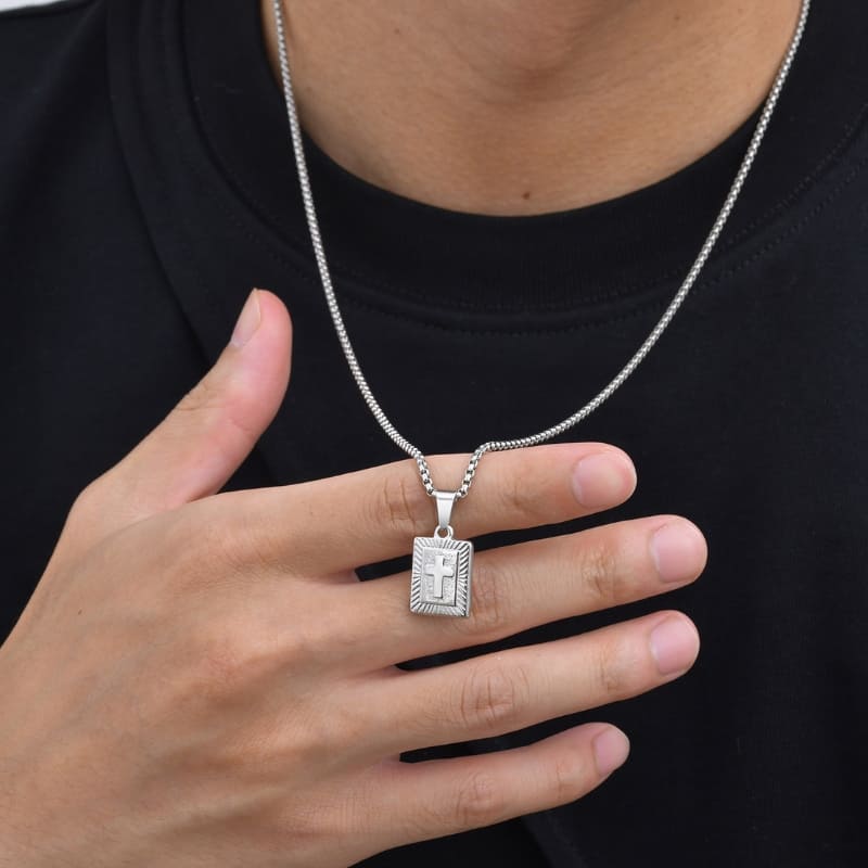 Colar Masculino Prata Pingente Crucifixo Medalha Santo Altar