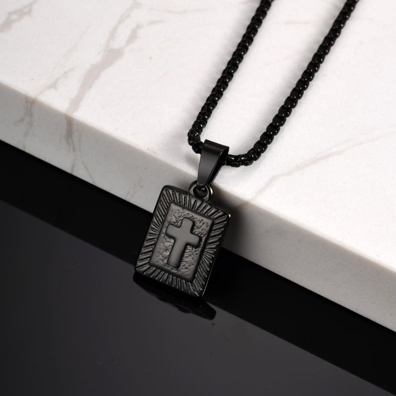 Colar Masculino Preto Pingente Crucifixo Medalha Santo Altar