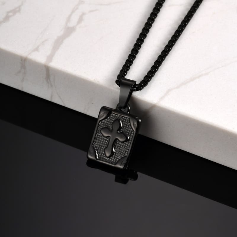 Colar Masculino Preto Pingente Crucifixo Medalha Santo Altar