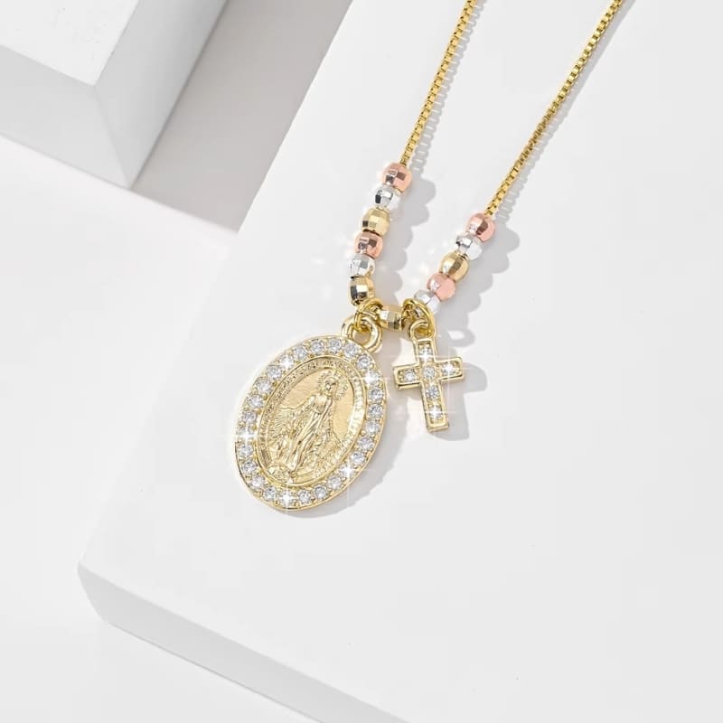Colar_Pingente_Duplo_Medalha_Milagrosa_Crucifixo_Zirconias_Santo_Altar_3