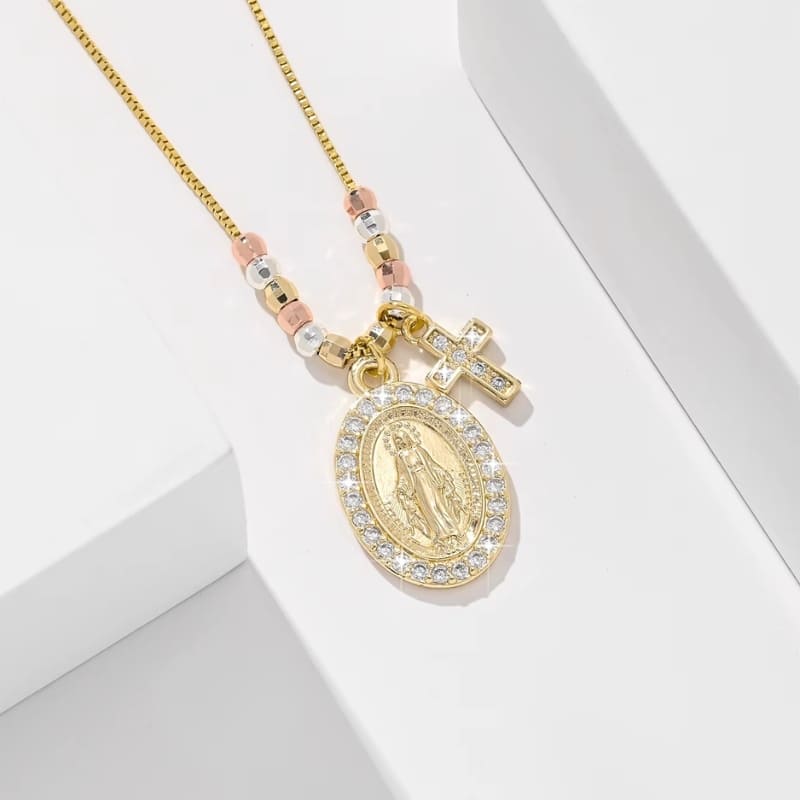 Colar_Pingente_Duplo_Medalha_Milagrosa_Crucifixo_Zirconias_Santo_Altar_5