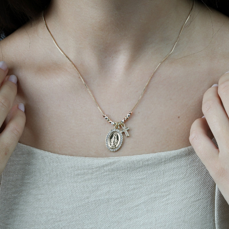 Colar_Pingente_Duplo_Medalha_Milagrosa_Crucifixo_Zirconias_Santo_Altar_6