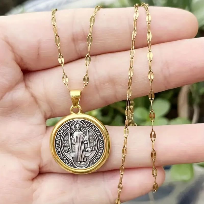 Colar de São Bento Corrente Americana Medalha São Bento Santo Altar