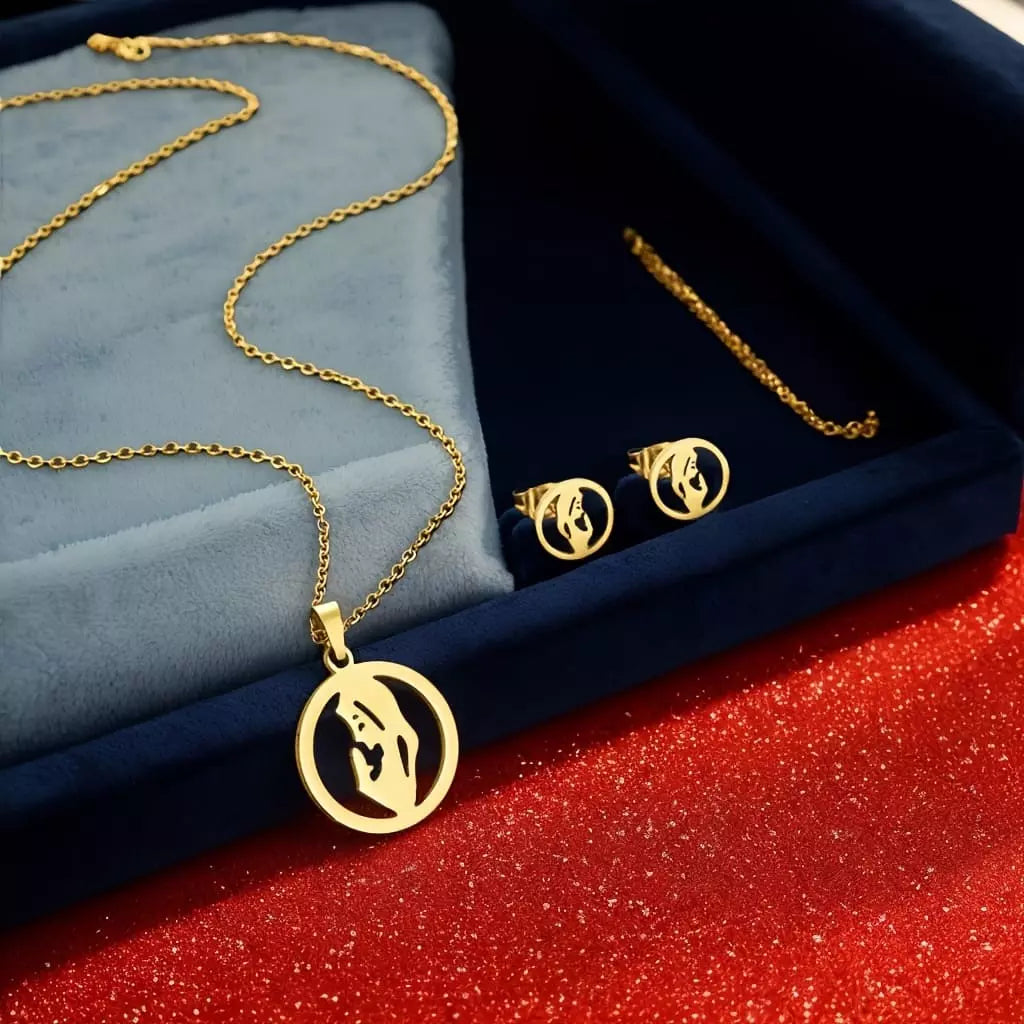 Conjunto Colar e Brinco Dourado Nossa Senhora Santo Altar 4