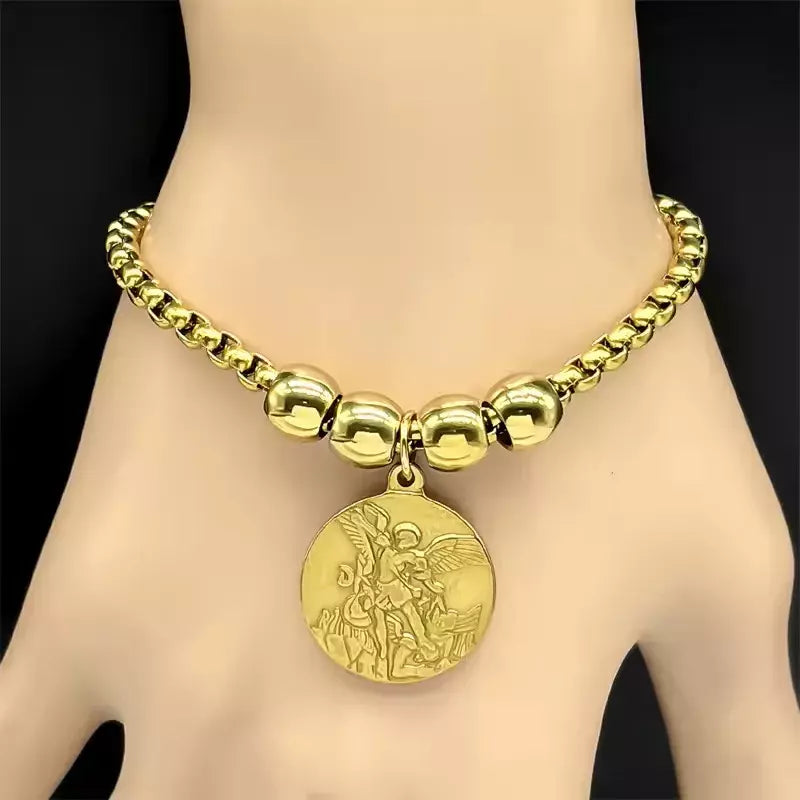 Pulseira_Feminina_Medalha_Sao_Miguel_Arcanjo_Dourado_Santo_Altar_2